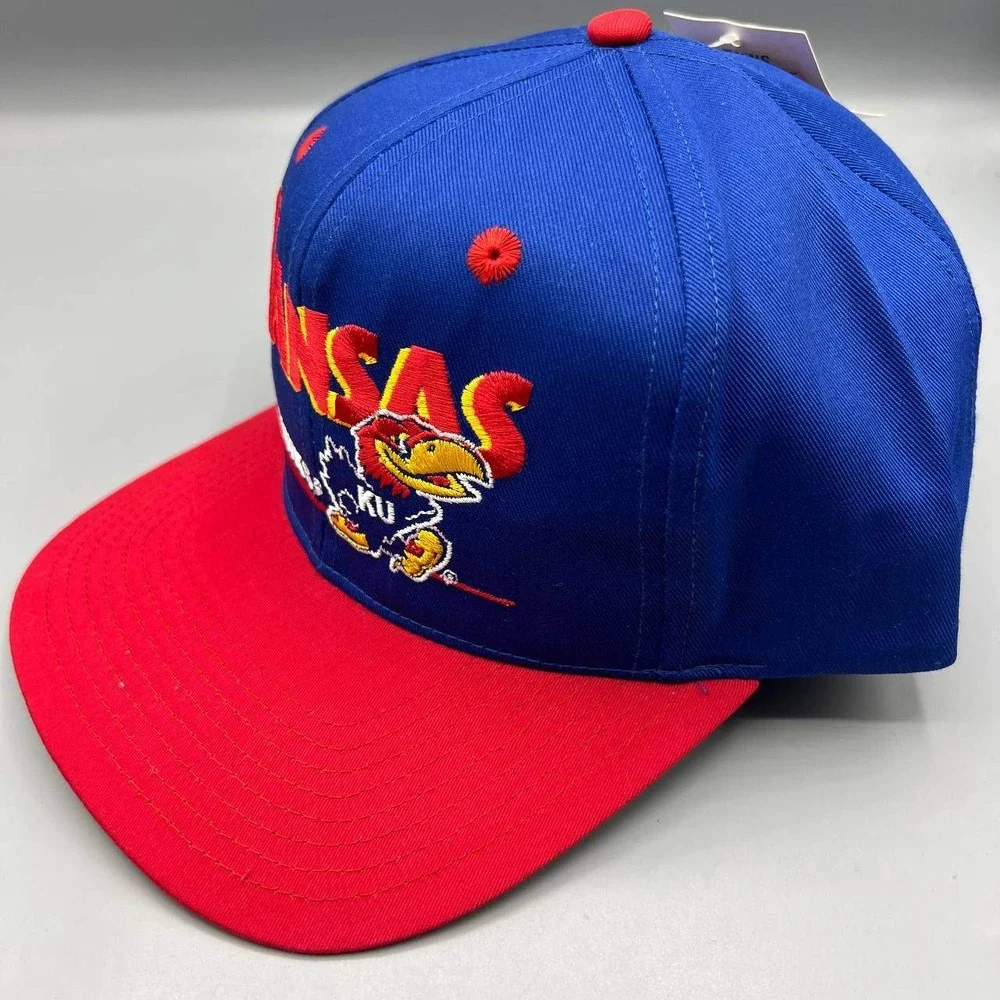 Vintage Kansas Jayhawks Hat Men Blue Red NCAA Snap‎ Back Cap New